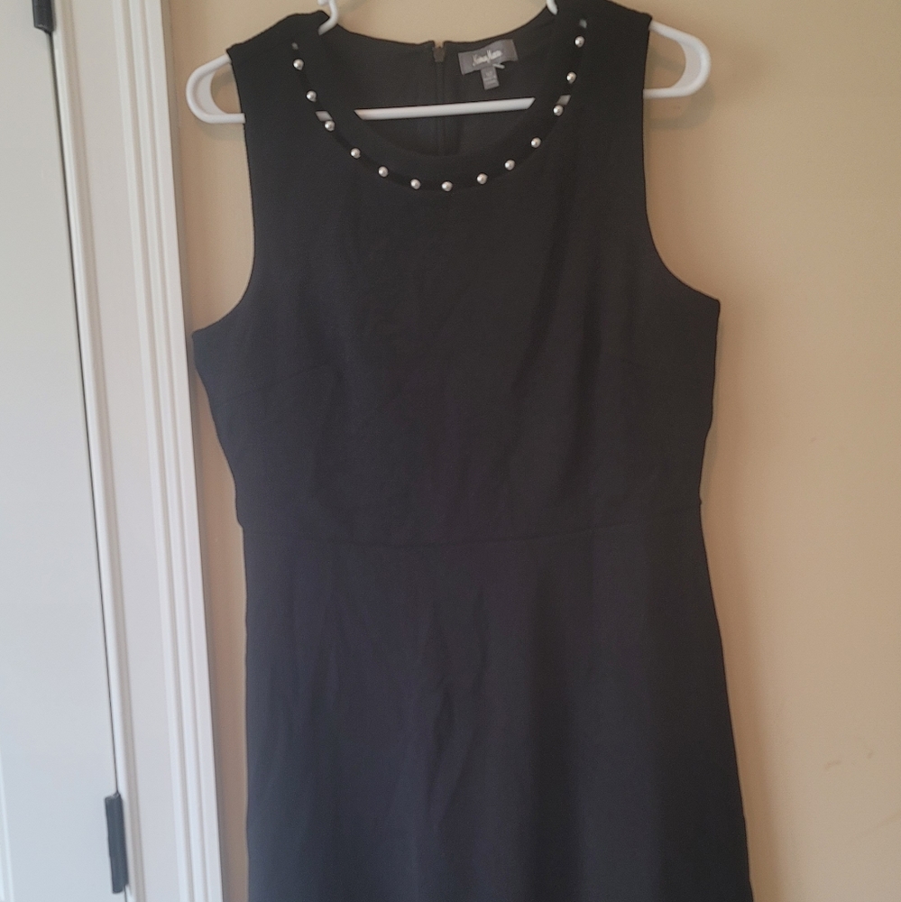 Neiman Marcus Black Silver Pewter Beaded Neck Tank Sleeveless Dress Size 12
